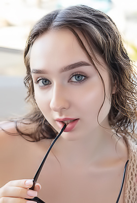 Bozhena Oozes Summer Charm In A Pink Bikini Pose On A Lounge Chair Outdoors