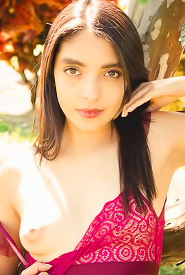 Abbie London Sheds Her Silk Robe For A Sultry Garden Striptease Revealing Puffy Nipples